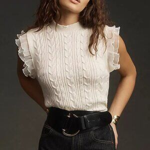 BiBi Contrast Cable Ruffle Sweater Tank